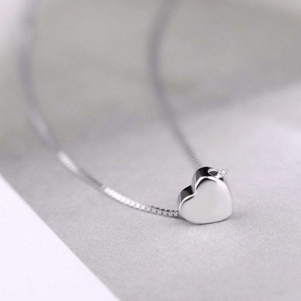 NEW 925 Sterling Silver Simple Heart Necklace - Picture 3 of 10